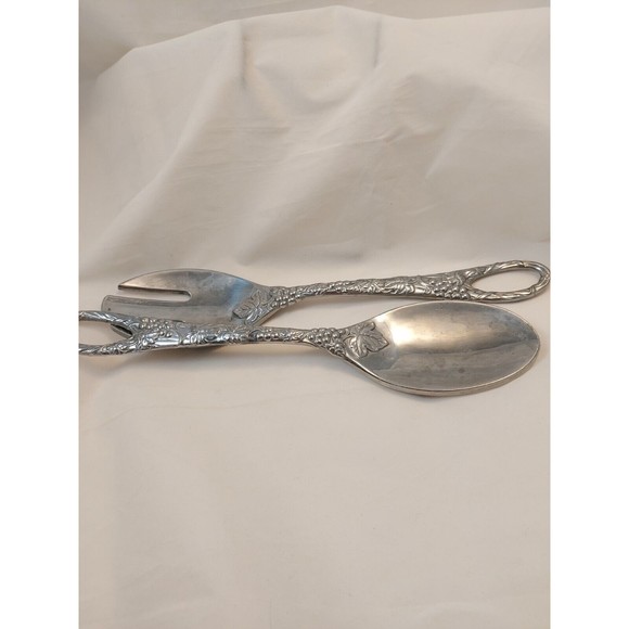 Vintage Lenox Salad Spoon Fork Server Set Aluminum Grapes Leaves 11.5” - Picture 7 of 10